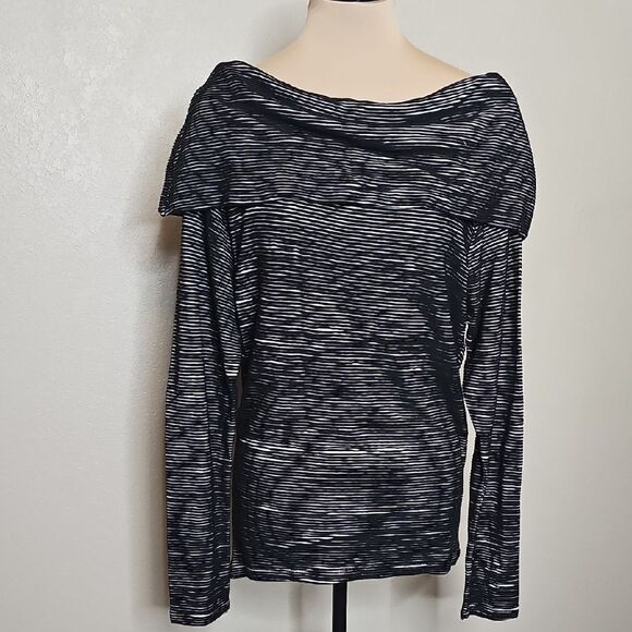 Dolan Black and Ivory White Rib Striped Cowl Neck Top Long Sleeve Medium - Picture 2 of 8